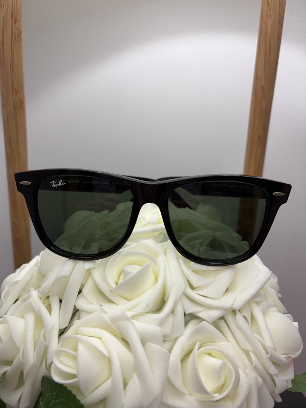 Ray-Ban Black Frame Sunglasses with Green Lenses